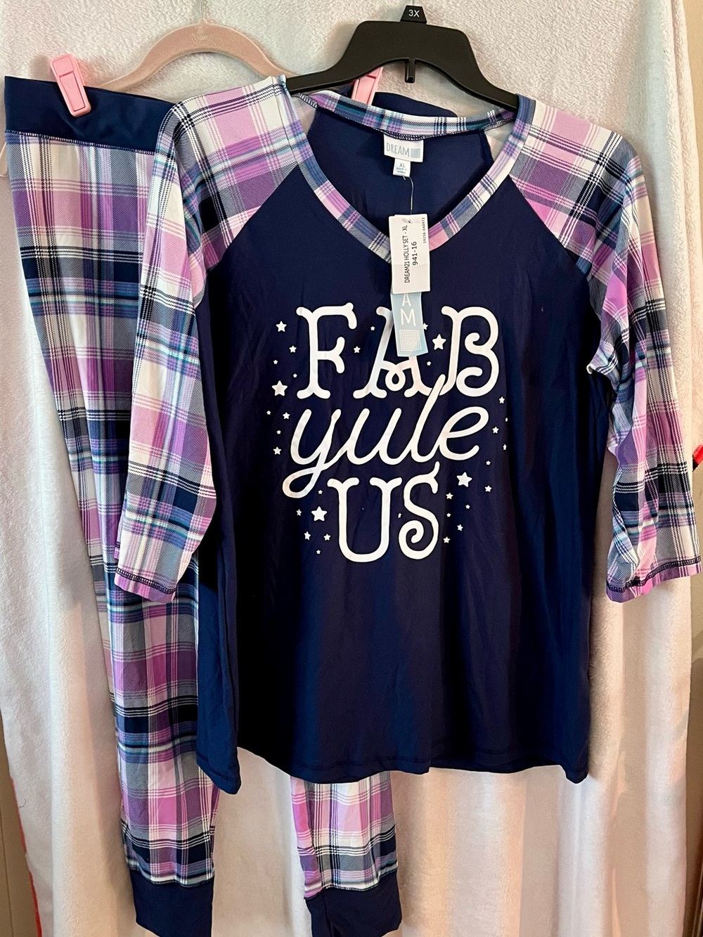 Lularoe Pajama Set with Pink Lavender Plaid Accents